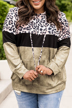 Load image into Gallery viewer, Plus Size Leopard Print Color Block Hoodie with Kangaroo Pocket