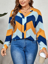 Load image into Gallery viewer, Plus Size Printed Notched Neck Long Sleeve Blouse