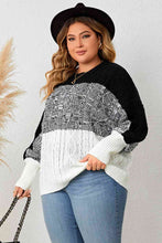 Load image into Gallery viewer, Plus Size Color Block Round Neck Cable-Knit Sweater