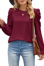 Load image into Gallery viewer, Round Neck Puff Sleeve Blouse
