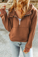 Load image into Gallery viewer, Double Take Half-Zip Thumbhole Sleeve Hoodie