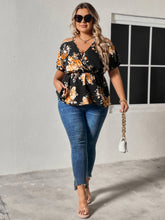 Load image into Gallery viewer, Plus Size Floral Print Cold Shoulder Surplice Neck Blouse