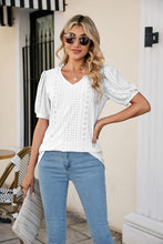 Load image into Gallery viewer, Eyelet Puff Sleeve V-Neck Top