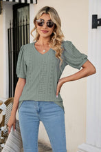 Load image into Gallery viewer, Eyelet Puff Sleeve V-Neck Top