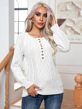 Load image into Gallery viewer, Cable-Knit Round Neck Buttoned Sweater