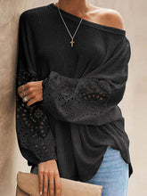 Load image into Gallery viewer, Openwork Dropped Shoulder Boat Neck Blouse