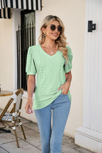 Load image into Gallery viewer, Eyelet Puff Sleeve V-Neck Top