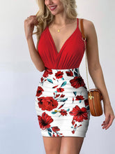 Load image into Gallery viewer, Surplice Spaghetti Strap Top and Printed Mini Skirt Set