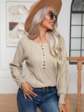 Load image into Gallery viewer, Cable-Knit Round Neck Buttoned Sweater