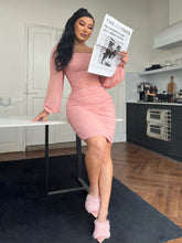 Load image into Gallery viewer, Zip-Back Ruched Bodycon Dress