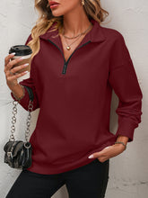 Load image into Gallery viewer, Zip-Up Dropped Shoulder Sweatshirt