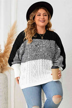 Load image into Gallery viewer, Plus Size Color Block Round Neck Cable-Knit Sweater