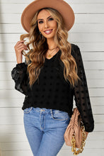 Load image into Gallery viewer, Swiss Dot Balloon Sleeve V-Neck Blouse