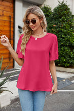 Load image into Gallery viewer, Pleated Flutter Sleeve Round Neck Blouse