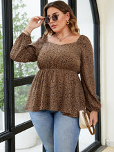 Load image into Gallery viewer, Plus Size Leopard Square Neck Long Sleeve Blouse