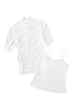 Load image into Gallery viewer, Lace Scalloped Short Puff Sleeve Top