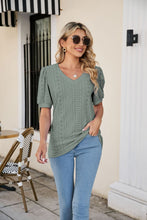 Load image into Gallery viewer, Eyelet Puff Sleeve V-Neck Top