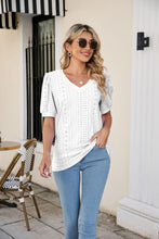 Load image into Gallery viewer, Eyelet Puff Sleeve V-Neck Top
