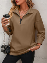 Load image into Gallery viewer, Zip-Up Dropped Shoulder Sweatshirt
