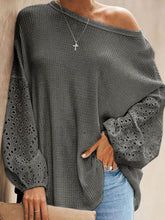 Load image into Gallery viewer, Openwork Dropped Shoulder Boat Neck Blouse
