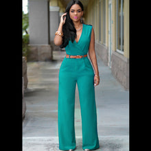 Load image into Gallery viewer, V-Neck Wide Leg Jumpsuit with Belt
