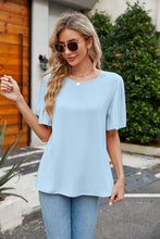 Load image into Gallery viewer, Pleated Flutter Sleeve Round Neck Blouse
