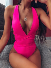 Load image into Gallery viewer, Plunge Tie Neck Waist One-Piece Swimsuit

