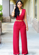 Load image into Gallery viewer, V-Neck Wide Leg Jumpsuit with Belt
