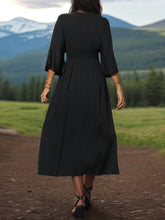 Load image into Gallery viewer, Slit V-Neck Long Sleeve Midi Dress
