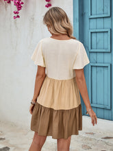 Load image into Gallery viewer, Color Block V-Neck Flutter Sleeve Mini Dress
