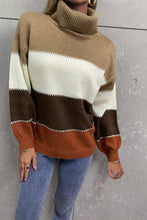 Load image into Gallery viewer, Color Block Lantern Sleeve Turtleneck Sweater
