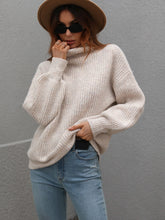 Load image into Gallery viewer, High Neck Balloon Sleeve Rib-Knit Pullover Sweater
