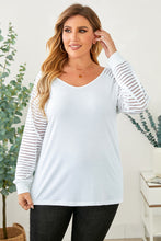 Load image into Gallery viewer, Plus Size Sheer Striped Sleeve V-Neck Top

