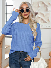 Load image into Gallery viewer, Cable-Knit Round Neck Long Sleeve Sweater
