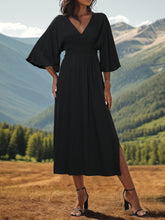 Load image into Gallery viewer, Slit V-Neck Long Sleeve Midi Dress
