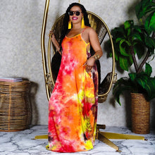 Load image into Gallery viewer, Tie-Dyed Printed Loose Strap Long Plus Size Dress
