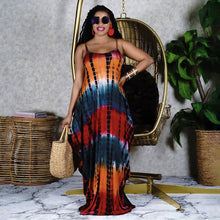 Load image into Gallery viewer, Tie-Dyed Printed Loose Strap Long Plus Size Dress
