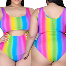 Load image into Gallery viewer, Rainbow Striped One-Piece Swimsuit with Cover-Up
