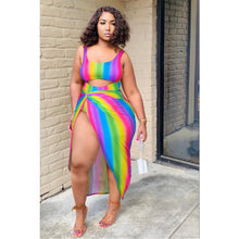 Load image into Gallery viewer, Rainbow Striped One-Piece Swimsuit with Cover-Up
