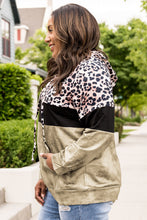 Load image into Gallery viewer, Plus Size Leopard Print Color Block Hoodie with Kangaroo Pocket
