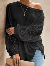 Load image into Gallery viewer, Openwork Dropped Shoulder Boat Neck Blouse
