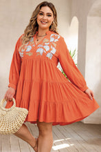 Load image into Gallery viewer, Plus Size Notched Neck Printed Long Sleeve Mini Dress
