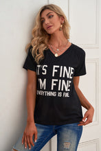 Load image into Gallery viewer, Slogan Graphic V-Neck Short Raglan Sleeve Tee
