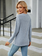 Load image into Gallery viewer, Round Neck Ribbed Button Detail Blouse
