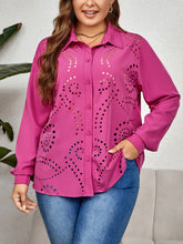 Load image into Gallery viewer, Plus Size Openwork Collared Neck Long Sleeve Shirt
