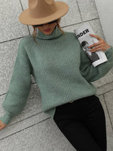 Load image into Gallery viewer, High Neck Balloon Sleeve Rib-Knit Pullover Sweater

