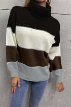 Load image into Gallery viewer, Color Block Lantern Sleeve Turtleneck Sweater
